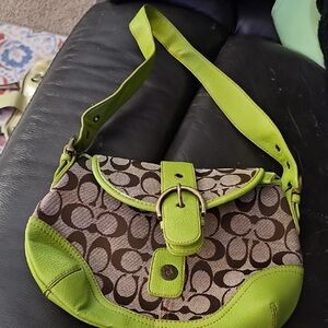 Coach Lime Green and Brown Shoulder Bag